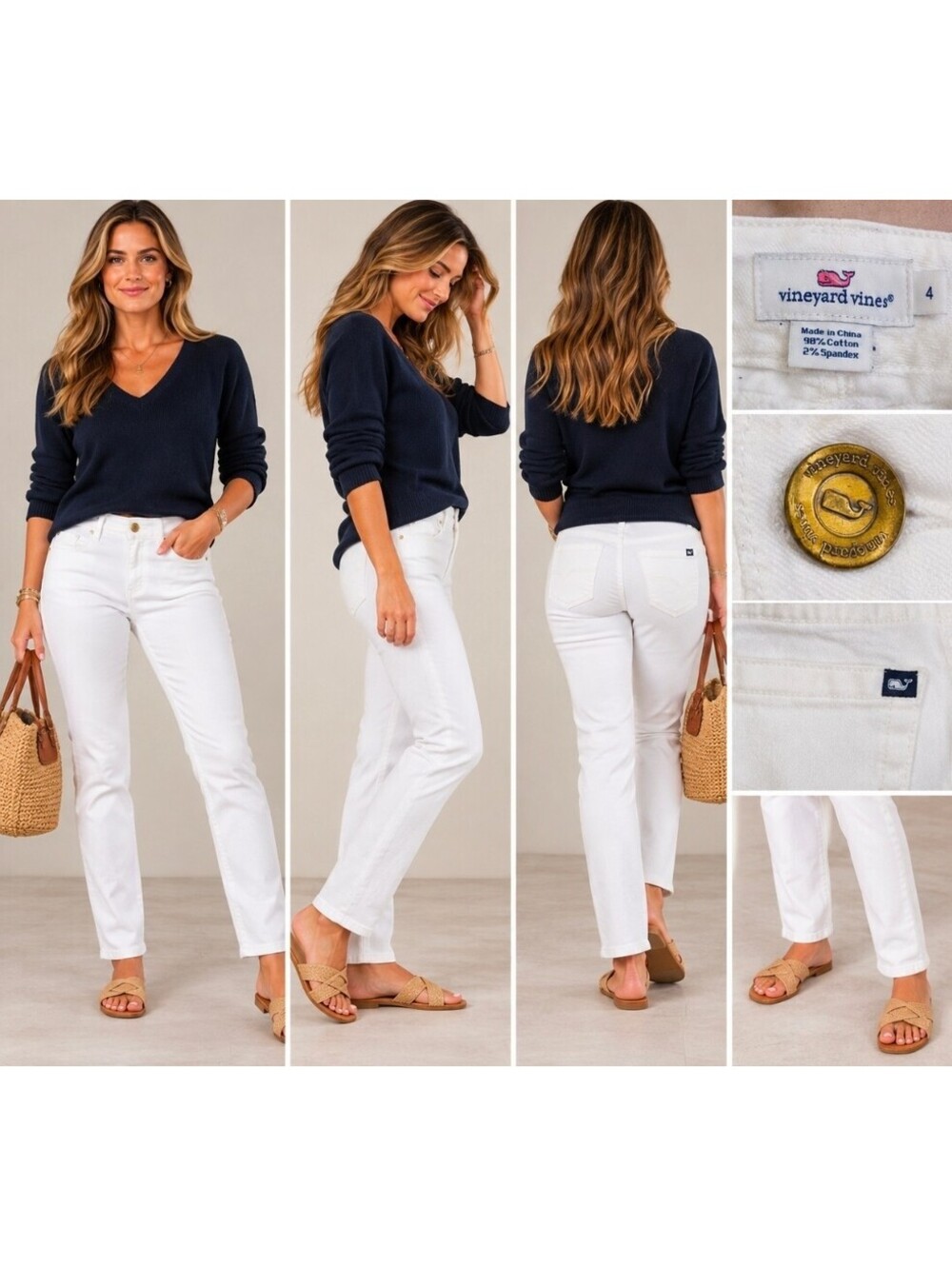Vineyard Vines Women’s White Jeans Size 4 Slim Straight Stretch Denim Preppy